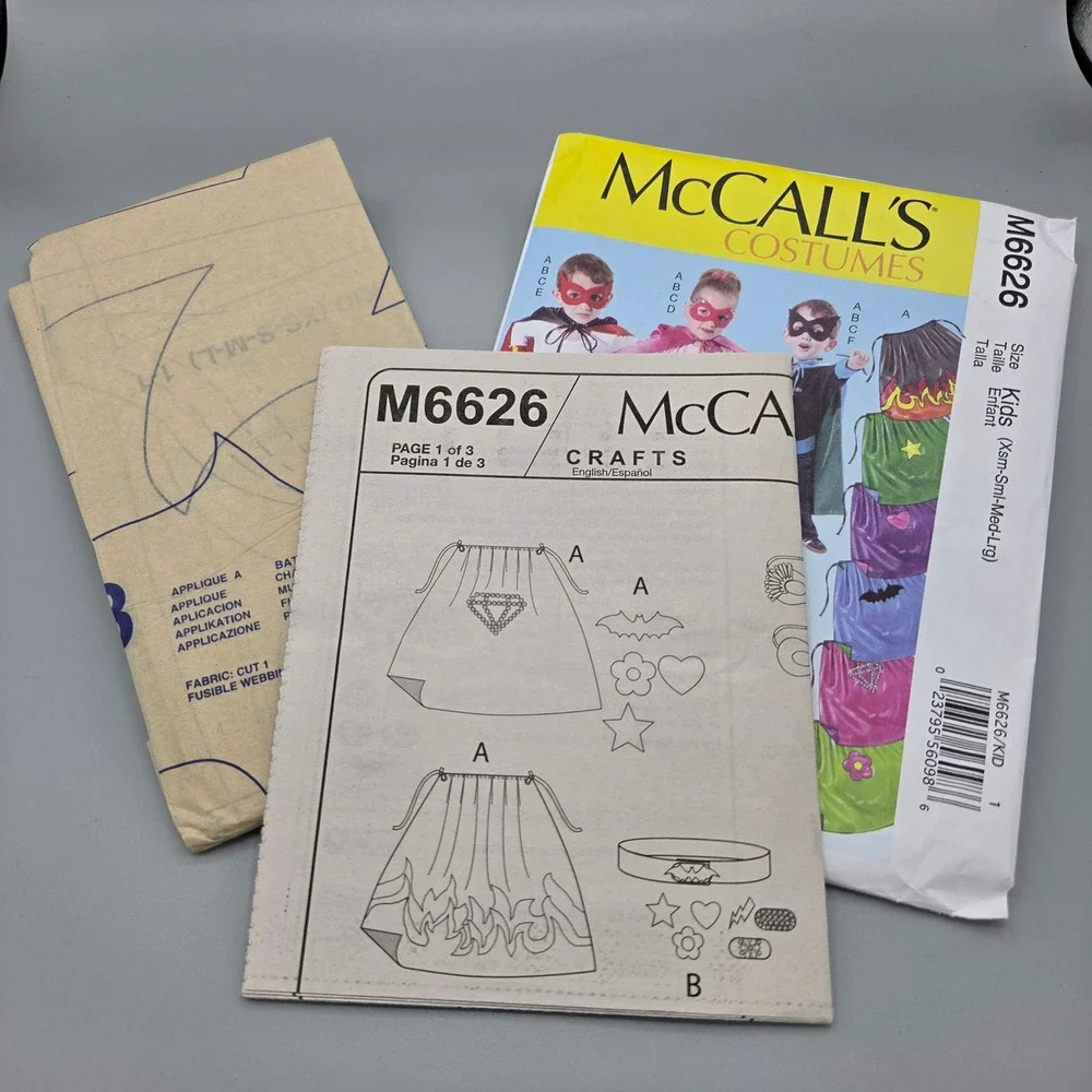 McCalls M6626 Kids Superhero Costume Sewing Pattern Cape Mask Belt XS-L 2012